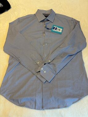 Bugatchi Men's Blue Micro-Pattern Dress Shirt